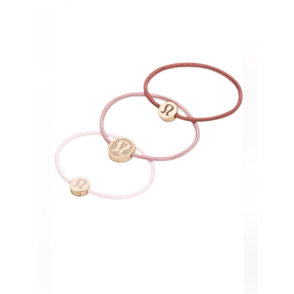Lululemon Logo Hair Ties 3 Pack Blissful Pink / Red Clay / Rockwood / Gold